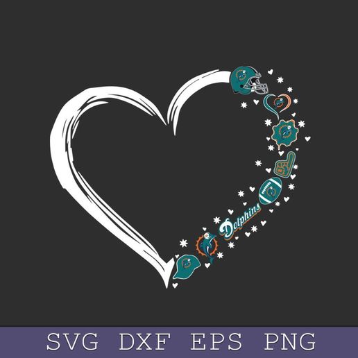 Miami Dolphins Heart SVG for Cricut – NFL Football Love Logo SVG Cut File - 3D model önizlemesi