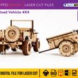 JP-W-REMOLQUE3.jpg Carro de guerra 4x4 con remolque planos corte láser madera mdf aglomerado de 3mm truck  modelo 3d para armar Laser Cut 3D Puzzle DIY png svg