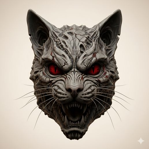 Scary cat mask - Halloween, spooky, scary, horror, creepy, haunted, October 31, trick or treat, pumpkin, jack o’ lantern, jackolantern, ghost, skeleton, skull, zombie, witch, vampire, monster, mummy, Frankenstein 3D Model 3D model