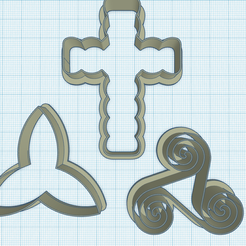 set-of-trinity-cutter.png STL file Triquetra cutter, Holy Trinity or triskelion stamp, cross shape cutter, Cookie cutter, Polymer Clay Cutter, earrings・Model to download and 3D print, Allexxe