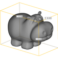 Size.png STL file Cute hippo 3D printed animal・3D print design to download
