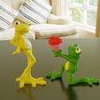 two-frog1.png Two frogs, Pair of frogs, frog kneels, frog with flowers, frog with glass