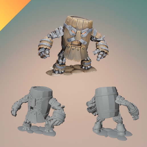 画材 Golem footprints 🪵 Wooden Golem STL – Fantasy Barrel Warrior – 3D Printable