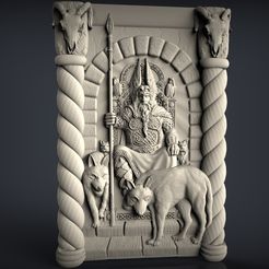 Odin.jpg Odin with 2 wolves on his throne god art cnc router machine