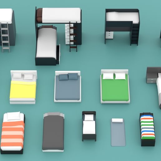 Bed 3D Model Pack STL | Printable Miniature Beds & Bunk Beds