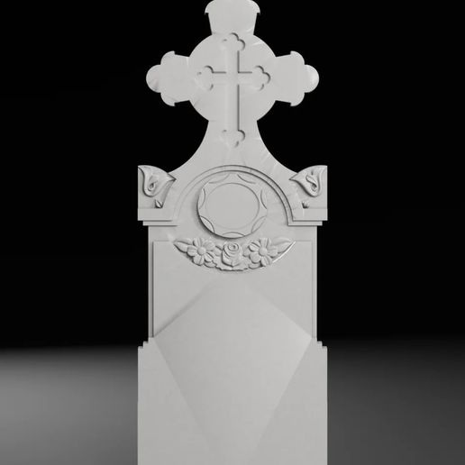 Cross with Flowers - Tombstone STL for CNC 500x1300mm