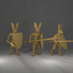 rabbit_spears_pic.png Free STL file Rabbit Miniatures with spear and shield・3D print design to download, Ilhadiel