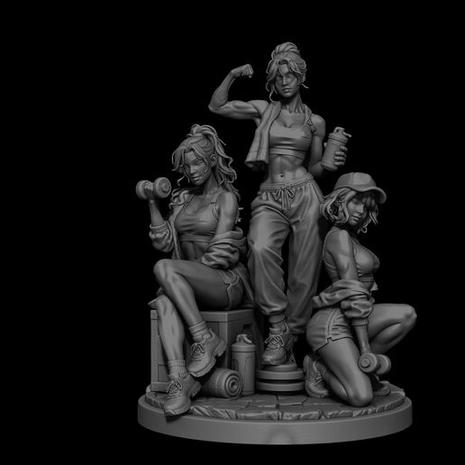 Fitness Girls Trio 3D Printable Statue | Gym Workout Collection