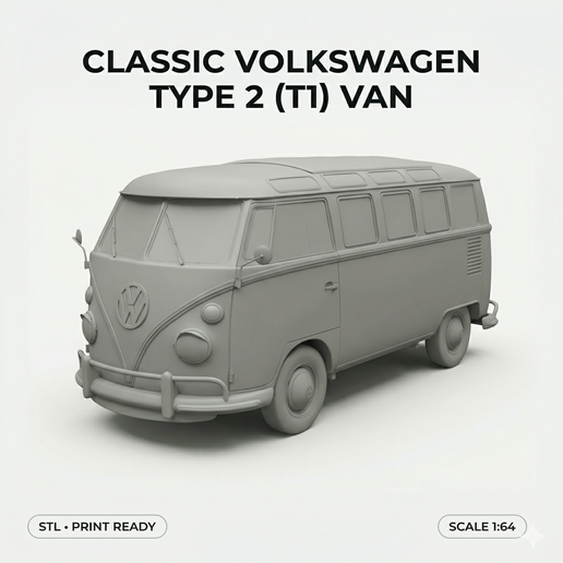 🚌 CLASSIC VOLKSWAGEN TYPE 2 (T1) VAN – HIGH DETAIL 3D PRINTABLE MODEL