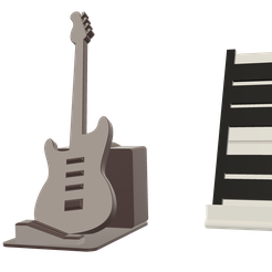 E_Guitar_Piano_Key_PS_Bundle.png 3D file Electric Guitar and Piano Keys Shaped Phone Stand Bundle- Instant Download - No Supports Needed・3D printing model to download