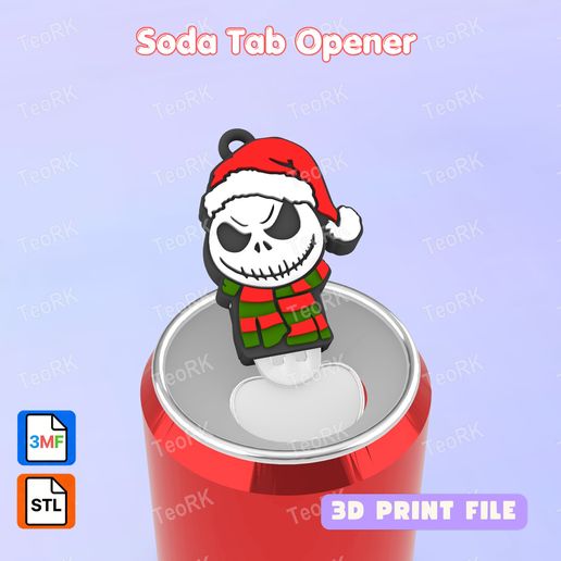 Soda Tab Opener JACK SKELLINGTON NAVIDEÑO 2 Keychain - STL 3MF pre-painted - Soda can Opener