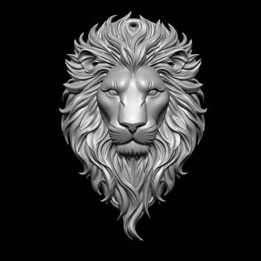 3D model of a lion head relief, designed for use in 3D printing, CNC machining (wood carving), or jewelry design