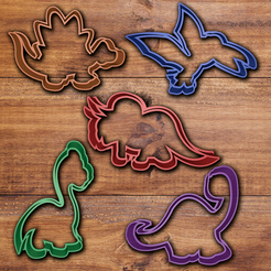 DINOS.png STL file Dinosaur cookie cutter set・3D print design to download