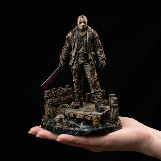Camp Slasher Hockey Mask Killer Diorama Statue Miniature Blood Machete Lake Dock PreSupported Scalable All Scales 28mm 32mm 75mm FDM SLA 3D Print STL