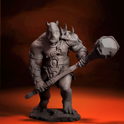 Front-Maza.png STL file RAINO WITH MACE -The Rhino warrior・3D printer model to download, toydoyminiatures
