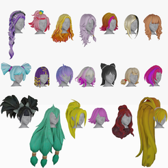 Thumb.png 20 Stylized Female Hair Models Pack 1 - Low Poly