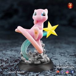 mew-with-base-color-1-copy.jpg 3D-Datei Mew mit Sternschnuppe - vorgestütztes Modell・3D-druckbare Vorlage zum herunterladen