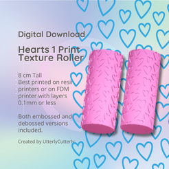 Cover-7.png Heart 1 Texture Roller, Valentines Digital File- STL - Embossed and Debossed included