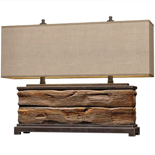 Large Wooden Rustic Loft Metal Old Country Table Lamp 3D model 3D model