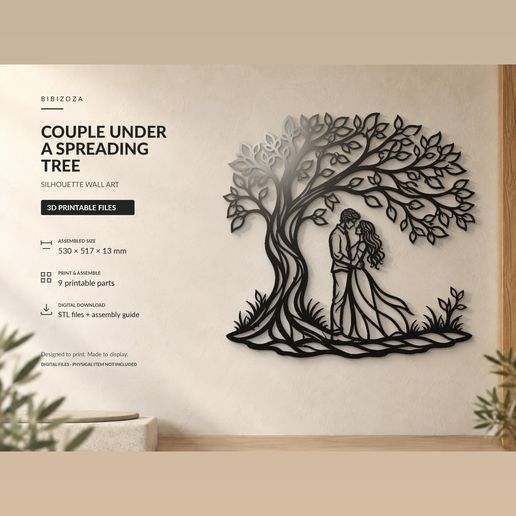 Couple beneath a spreading tree — silhouette wall art panel