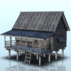 25.png STL file Large wooden house on stilts (3) - Pacific War WW2 Jungle Island Medieval Palm Beach Vietnam Viet Cong Iwo Jima Laos Cambodia・3D printer model to download