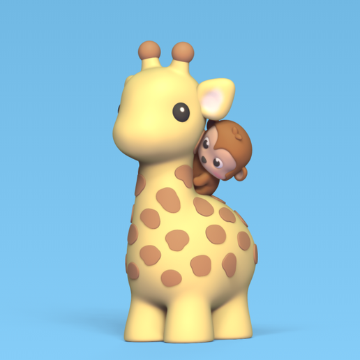 Cod1377-Giraffe-With-Monkey-2.png Fichier 3D Girafe et singe・Objet pour imprimante 3D à télécharger, Usagipan3DStudios