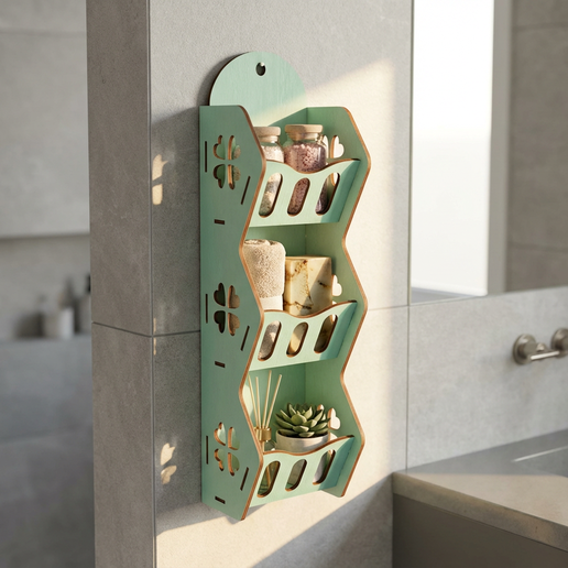 Clover Wall Shelf – 3-Tier Wall Mounted Bathroom & Kitchen Organizer Rack, Laser Cut Files (SVG, DXF, AI, PDF)