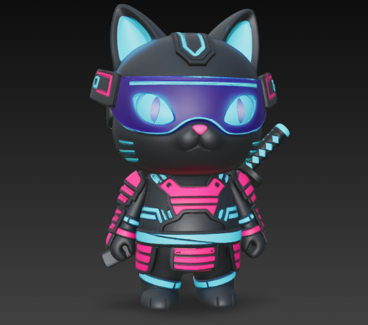 Neon Cyber Samurai Cat – Futuristic Cyberpunk Animal Warrior 3D Model