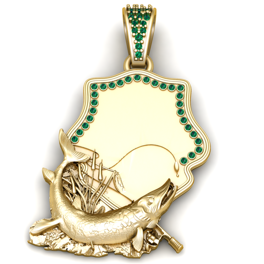 Luxury Fishing Trophy Pendant with Emerald Border