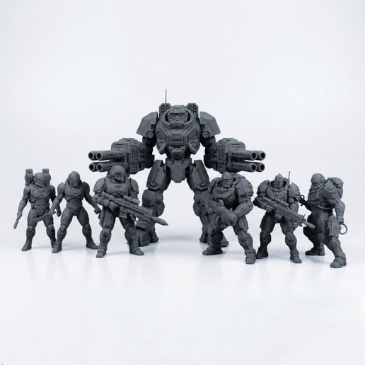 Futuristic Soldiers Miniature Set – Sci-Fi Army 3D Printable STL Files