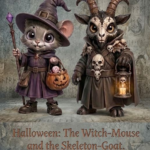 Halloween Set: Witch Mouse and Skeleton Goat