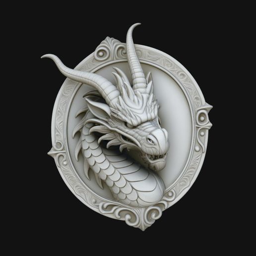 Dragon Head Relief Medallion Pendant Design 2 - 3D Print Model