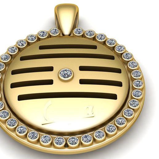 Modern Round Gold Pendant with Diamond Halo Border