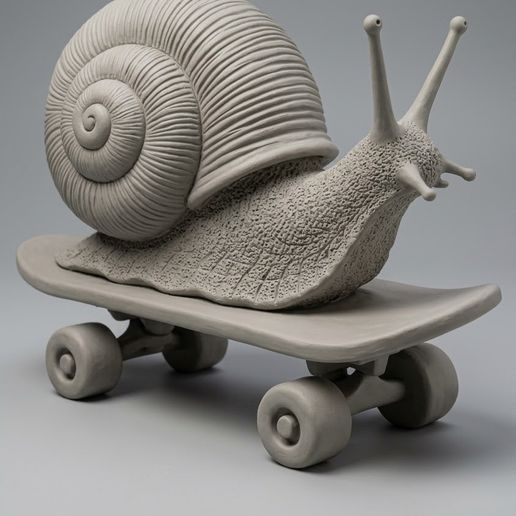 Skate Snail 3D Print Model - Textured Snail on Skateboard Desk Sculpture