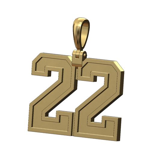 22 twenty two number pendant with bail 3D print model 3D model
