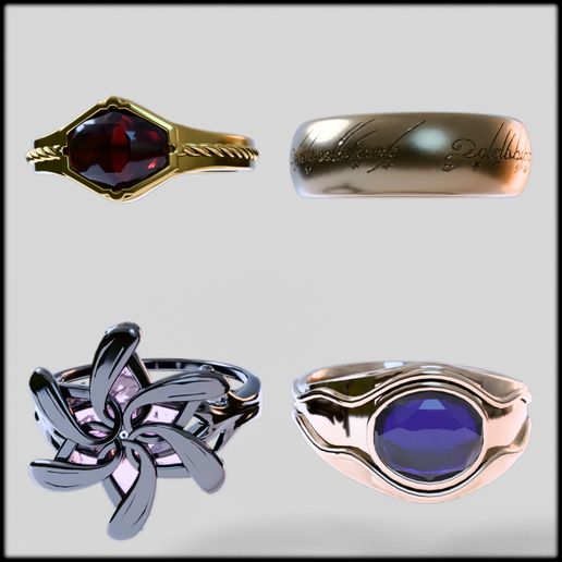 STL file Lord of the Rings - 4 Rings Pack 3D Model: Narya, Nenya, One ...