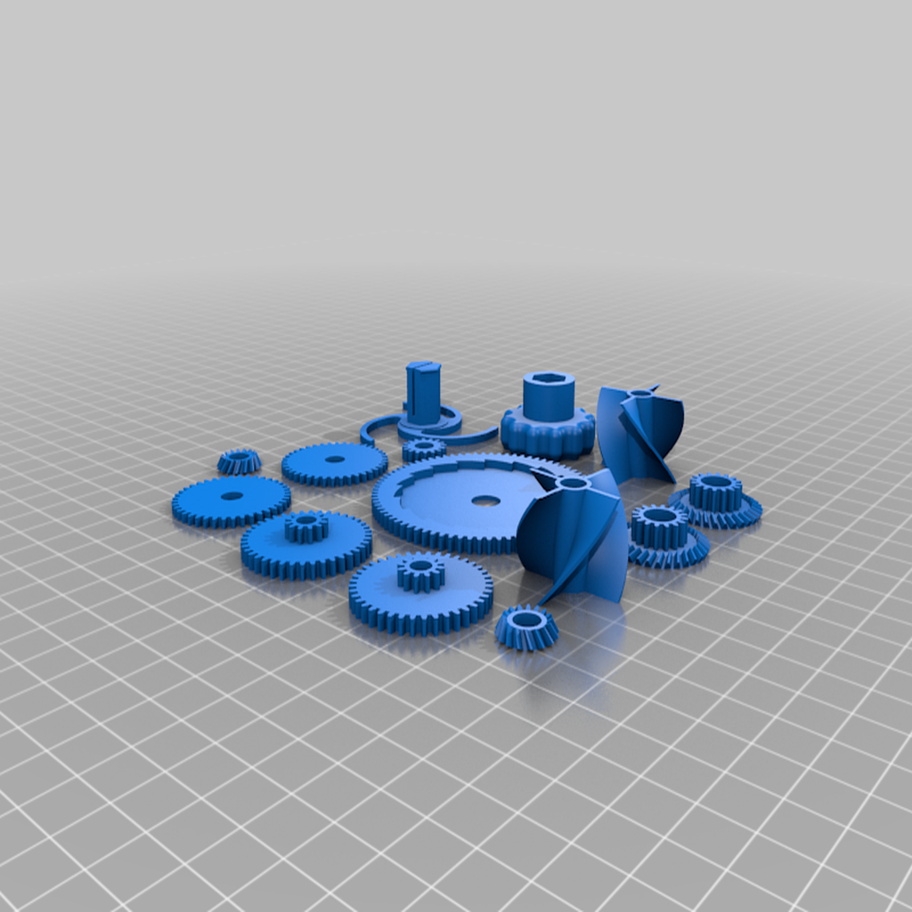 1_gears_and_small_parts.png Free STL file mini Wind-Up Boat Dual Drive - screwless - full 3d printed・3D print model to download, GreenDot