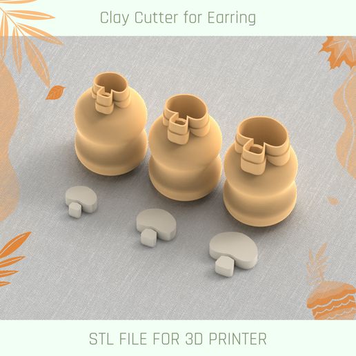 Mushroom Mini Cutter, Autumn Micro Clay Cutter, 3 Sizes 3D model