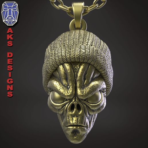 Alien_with_cap_v1_pendant_b6.jpg skull  Pendant jewelry ALien with cap v1