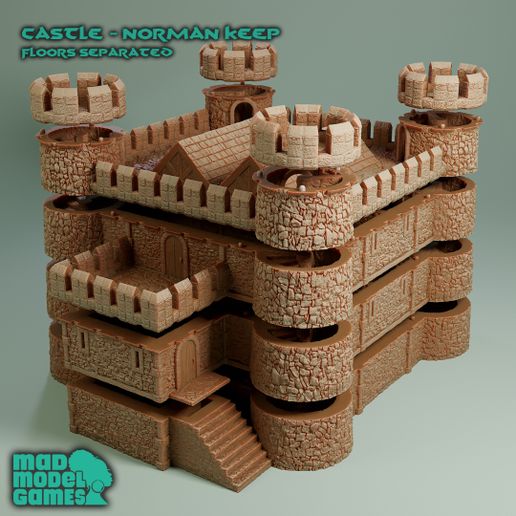 Castle-Keep-Floors-Separated-Webpage-2.jpg Castle - Norman Keep, DND scenery, medieval building, fantasy architecture, wargame scenery, 28mm and 32mm scale