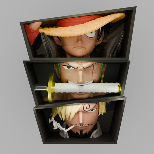 📦 One Piece Anime Box Luffy Zoro Sanji Book Nook STL - Shelf