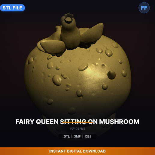 Fairy Queen Sitting On Mushroom - 3D Printable STL File