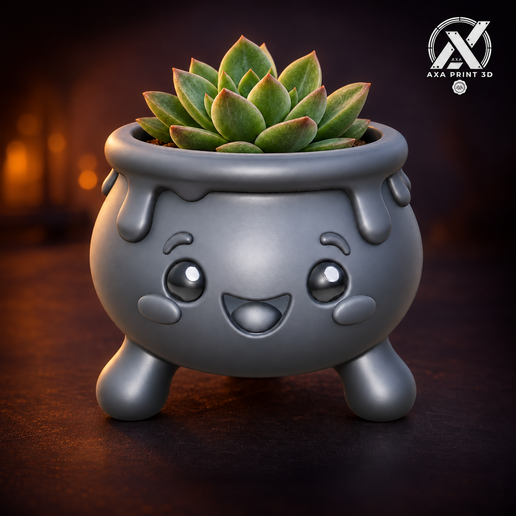 Chibi Cauldron Planter - Halloween Succulent Pot 3D Model