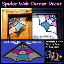 SpiderWeb-IMG.jpg STL file Spider Web Corner Decoration for Window Doorway Halloween・Design to download and 3D print