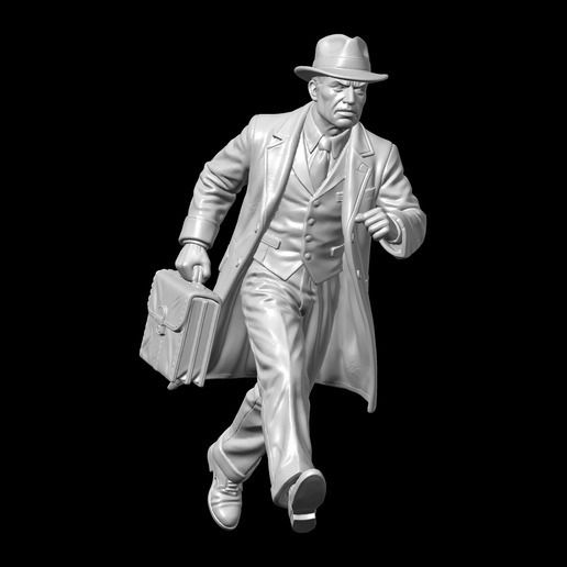 Urban Street Corner - Man in Overcoat Rushing