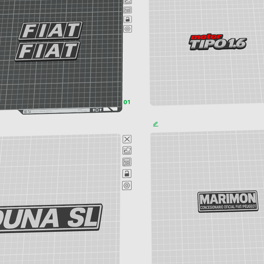 FIAT DUNA SL – PACK 4 EMBLEMAS 3D | LOGOS FIAT, MOTOR TIPO 1.6 Y MARIMON