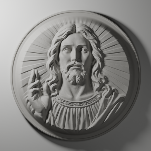 Jesus Christ Radiant Blessing Bas Relief STL for CNC and 3D Printing