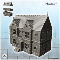1-PREM.jpg STL file Large modern house with elevated entrance and large windows (5) - Modern WW2 WW1 World War Diaroma Wargaming RPG・3D printable design to download