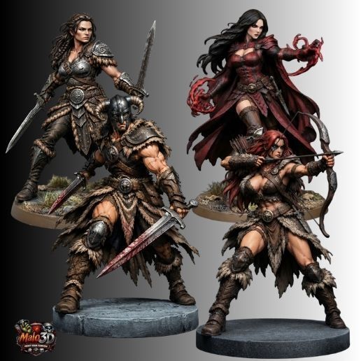 🐉⚔️ SKYRIM HEROES – 4 STL BUNDLE + ZOMBICIDE BLACK PLAGUE CARDS