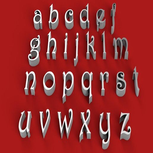 HARRINGTON font lowercase 3D letters STL file - 3D model önizlemesi